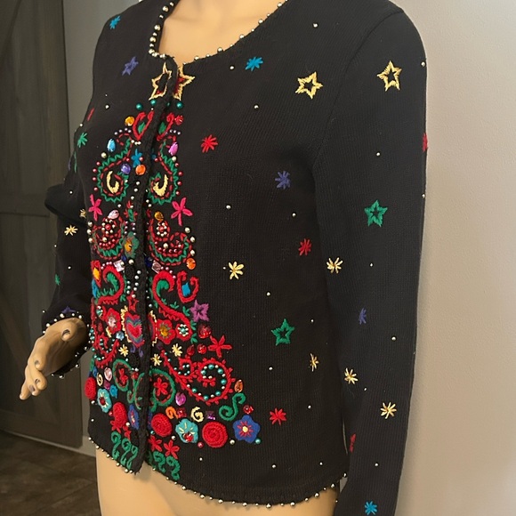 Michael Simon 1998 Vintage Black Festive Embroidered Sweater - Picture 3 of 9